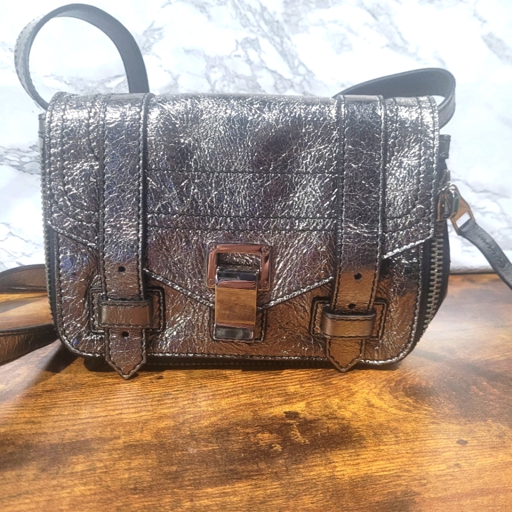 Metallic Lambskin PS1 Tiny Satchel Silver